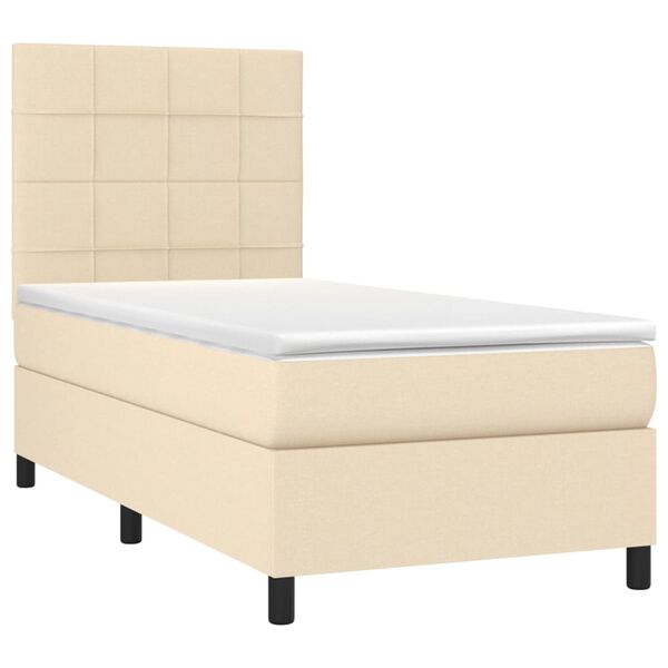 vidaXL Cama box spring c/ colch&atilde;o e LED 90x190 cm tecido cor creme