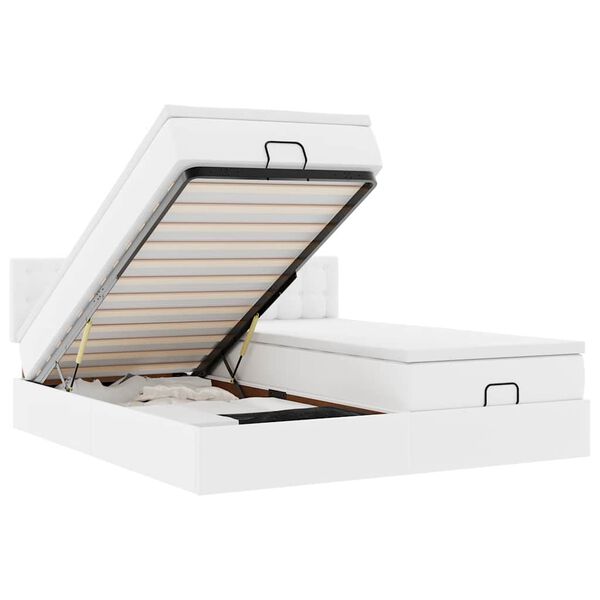 vidaXL Estrutura de cama otomana com colchão branco couro falso