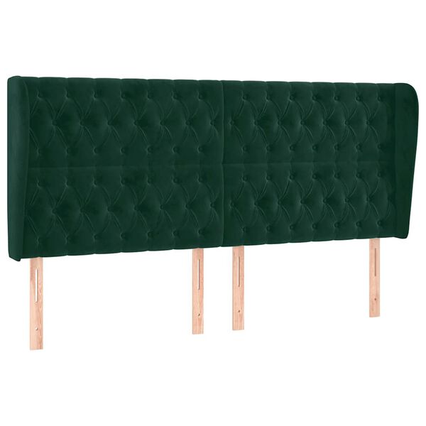 vidaXL Cabeceira cama c/ abas veludo 183x23x118/128 cm verde-escuro