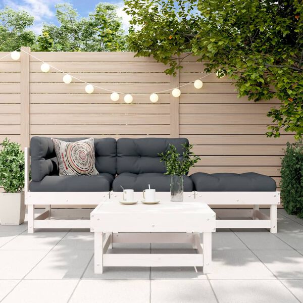 vidaXL 4 pcs conjunto lounge de jardim madeira de pinho maci&ccedil;a branco