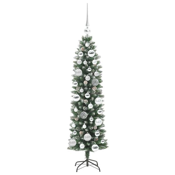vidaXL &Aacute;rvore Slim de Natal Artificial Verde e Branco 120 cm