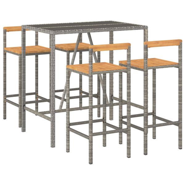 vidaXL 5 pcs conjunto de bar p/ jardim vime PE/acácia maciça cinzento