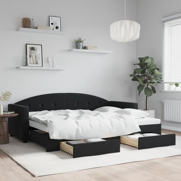 vidaXL Sof&aacute;-cama com gavet&atilde;o e gavetas 80x200 cm veludo preto