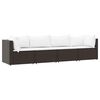 vidaXL 4 pcs conjunto lounge jardim c/ almofad&otilde;es vime PE castanho