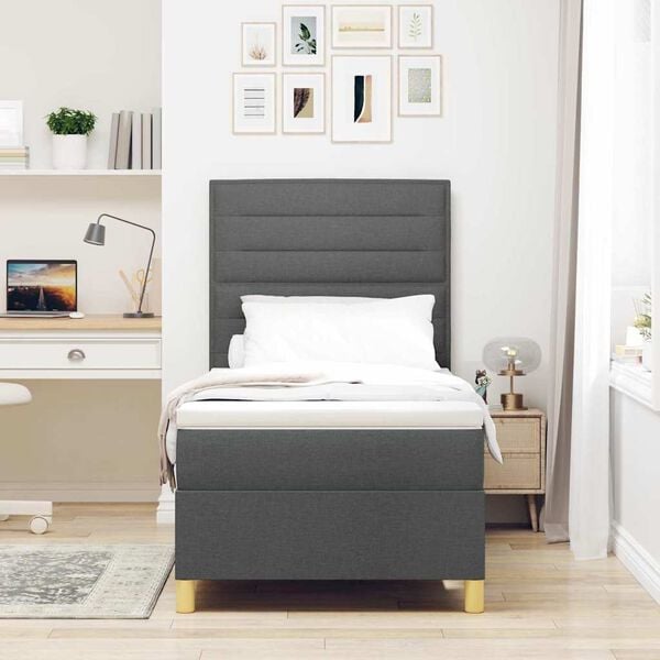 vidaXL Cama Box com colch&atilde;o Cinza Escuro 90 x 200 cm tecido