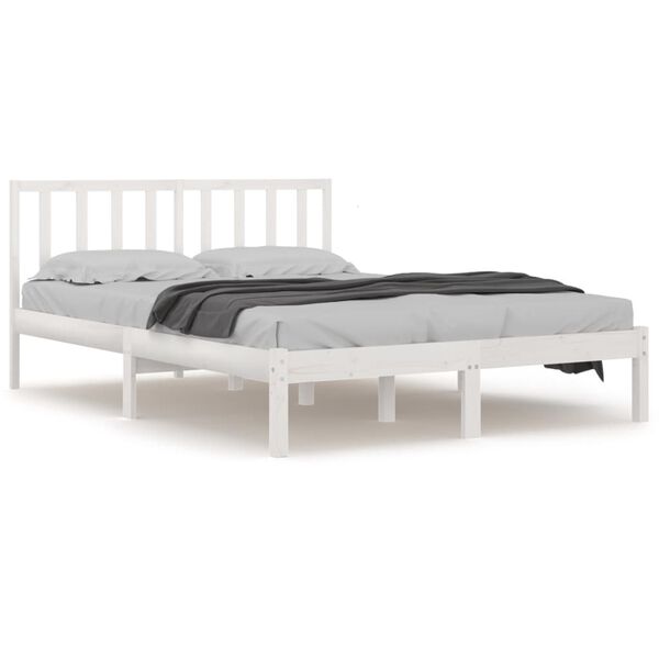vidaXL Estrutura de cama super king 180x200 cm pinho maci&ccedil;o branco
