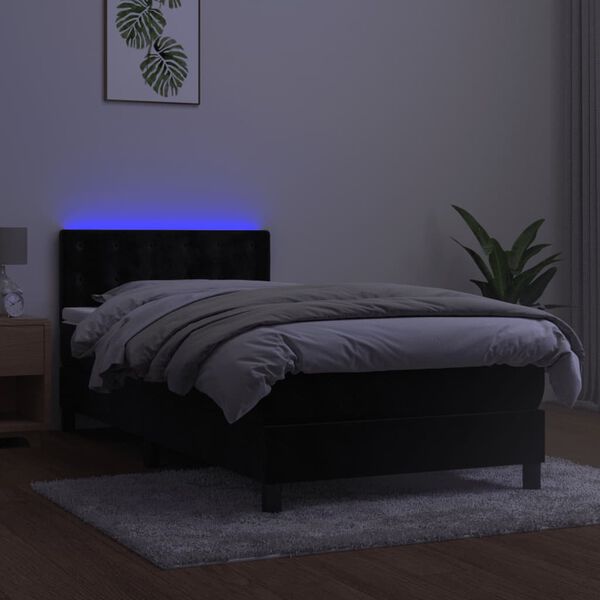 vidaXL Cama box spring c/ colch&atilde;o/LED 80x200 cm veludo preto