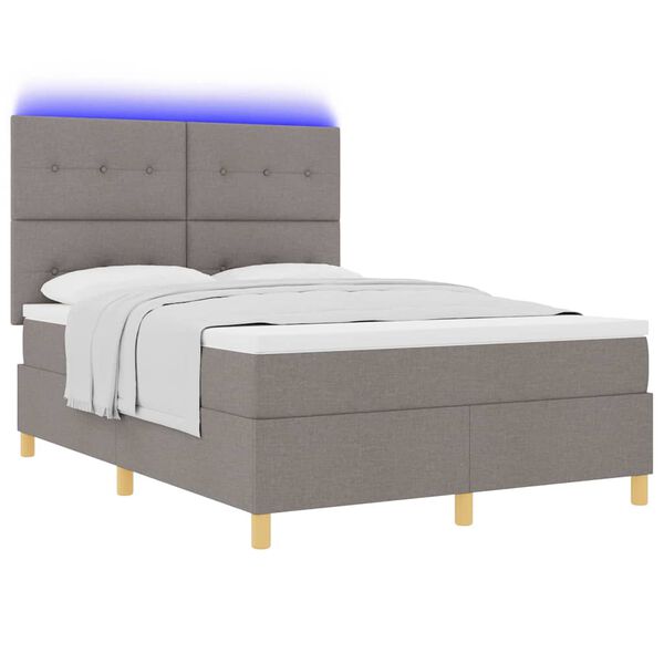 vidaXL Cama Box Spring LED Cinzento-acastanhado 140 x 200 cm tecido