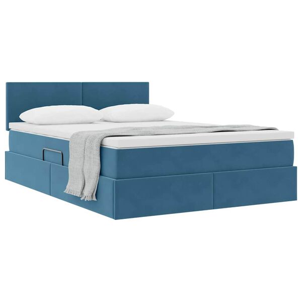 vidaXL Cama com Armazenamento Azul Escuro 140 x 200 cm Veludo