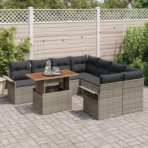vidaXL Conjunto de Sof&aacute; de Jardim 9 pcs Cinzeto Rattan Sint&eacute;tico