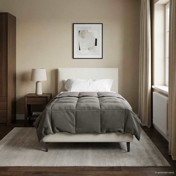 vidaXL Edredom de Ver&atilde;o Simples Cinzento-claro 135 x 200 cm Microfibra