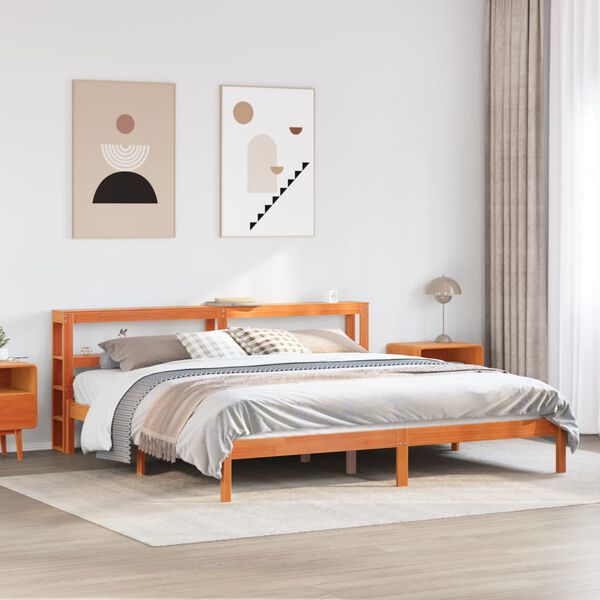 vidaXL Estrutura cama c/ cabeceira 180x200cm pinho maciço castanho-mel