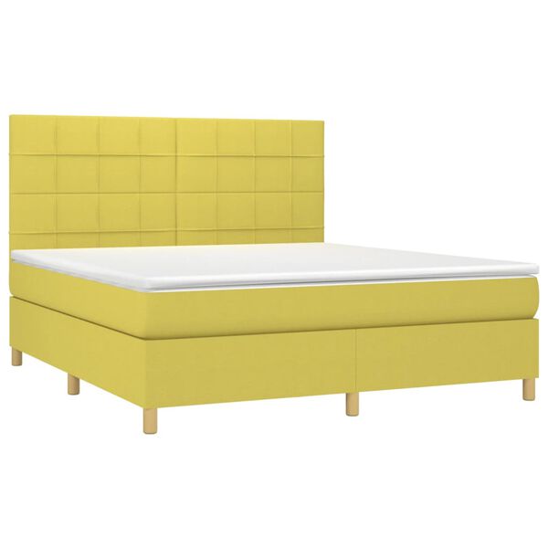 vidaXL Cama box spring c/ colch&atilde;o e LED 180x200 cm tecido verde