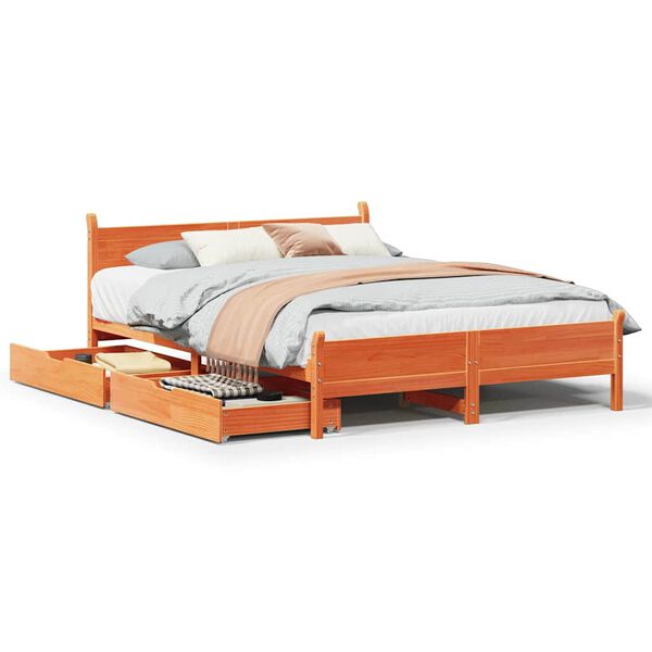VidaXL Cama sem colch&atilde;o 140x190 cm pinho maci&ccedil;o castanho-mel