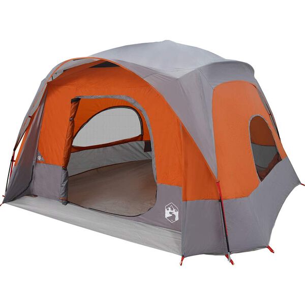 vidaXL Tenda familiar estilo cabana 6 pessoas imperm. cinza/laranja