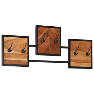 vidaXL Bengaleiro de parede 90x1x35 cm madeira de ac&aacute;cia maci&ccedil;a/ferro