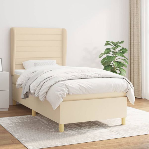 vidaXL Cama com molas/colch&atilde;o 90x200 cm tecido cor cr&egrave;me