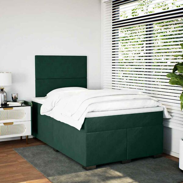 vidaXL Cama boxspring com colch&atilde;o 120x200 cm veludo verde-escuro