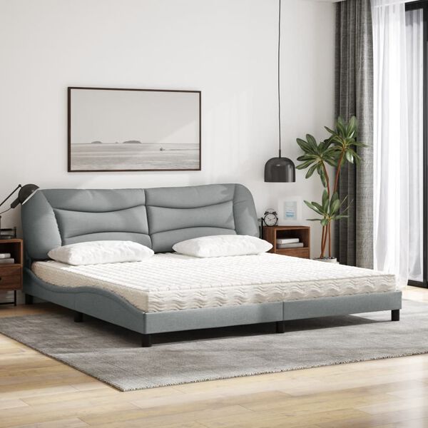 vidaXL Cama com colch&atilde;o Hvar 200x200 cm tecido cinzento-claro