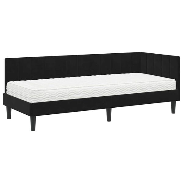 vidaXL Estrutura de Cama de Canto com Colch&atilde;o 2 pcs Preto Veludo