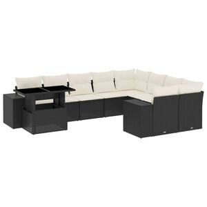 vidaXL 10 pcs conjunto sof&aacute;s de jardim c/ almofad&otilde;es vime PE preto