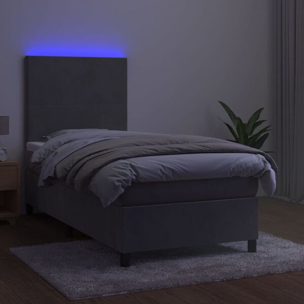 vidaXL Cama box spring c/ colch&atilde;o/LED 90x190 cm veludo cinzento-claro