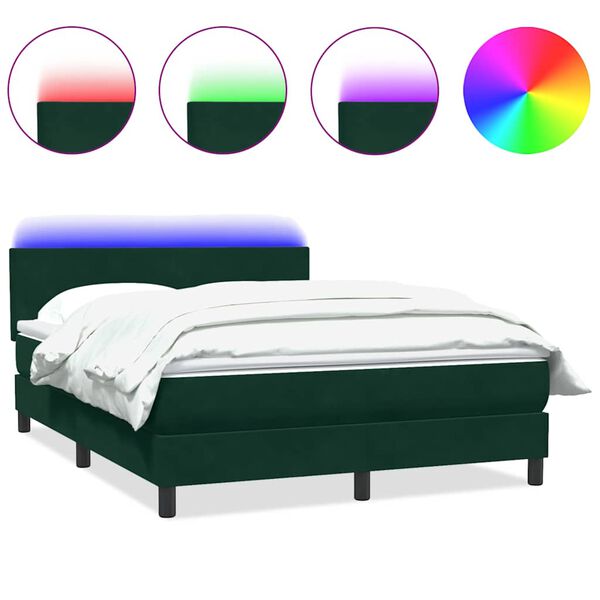 vidaXL Cama box spring c/ colch&atilde;o e LED 160x210 cm veludo verde escuro