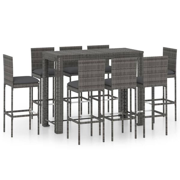 vidaXL 9 pcs conjunto de bar exterior c/ almofad&otilde;es antracite vime PE
