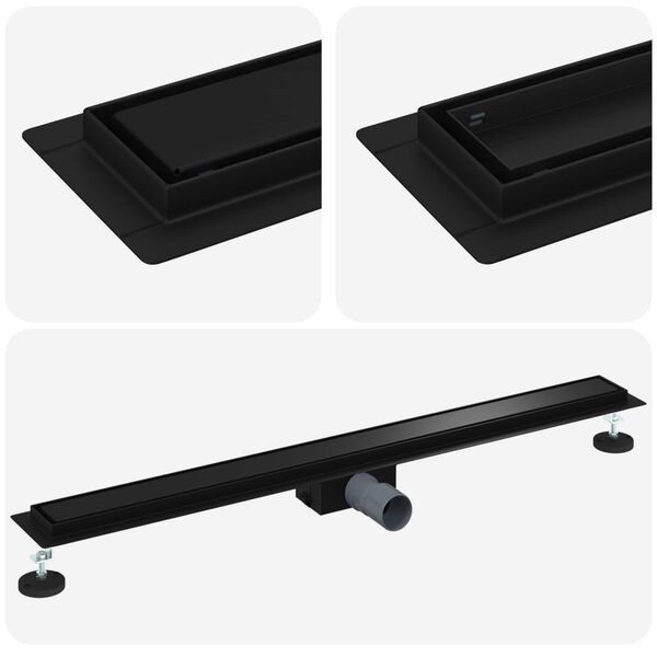 vidaXL Dreno de Chuveiro 2 em 1 Preto 90 cm A&ccedil;o Inoxid&aacute;vel 304