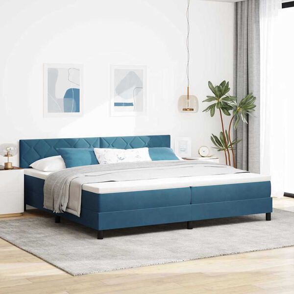 vidaXL Cama Box Spring LED com colch&atilde;o Azul Escuro 200 x 200 cm Veludo
