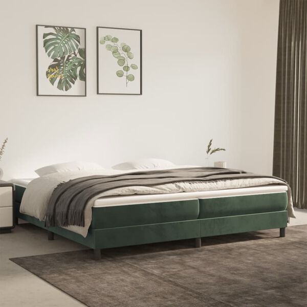 vidaXL Estrutura de cama com molas 200x200 cm veludo verde-escuro