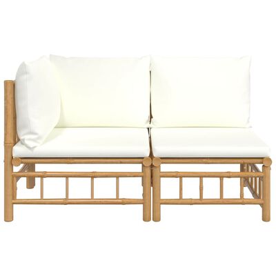 vidaXL 2 pcs conjunto lounge de jardim bambu c/ almofadões branco nata