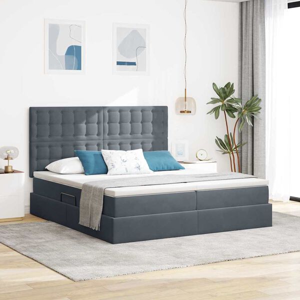 vidaXL Cama com luzes de tira LED Cinza Escuro 180 x 200 cm Veludo