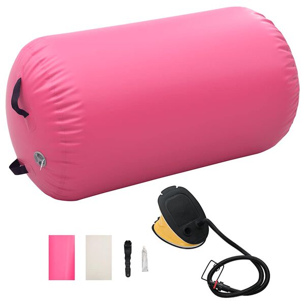 vidaXL Rolo de gin&aacute;stica/yoga insufl&aacute;vel com bomba 100x60 cm PVC rosa