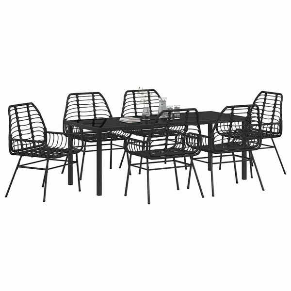 vidaXL Conjunto de Jantar para Jardim 7 pcs Preto vime PE