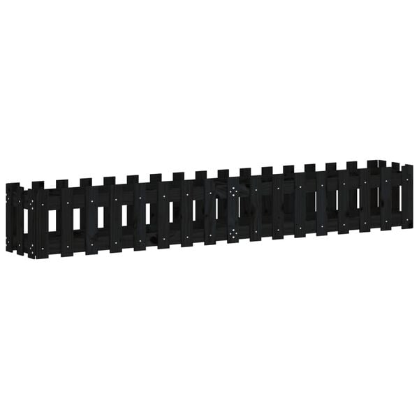 vidaXL Canteiro elevado c/ design cerca 200x30x30cm pinho maci&ccedil;o preto