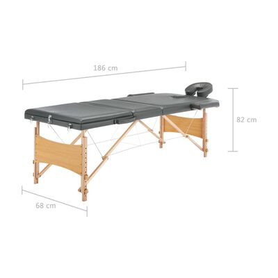 vidaXL Mesa massagens c/ 3 zonas estrutura madeira 186x68cm antracite