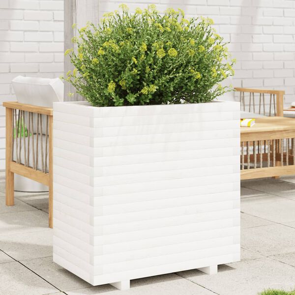 vidaXL Vaso/floreira de jardim 70x40x72,5 cm pinho maciço branco