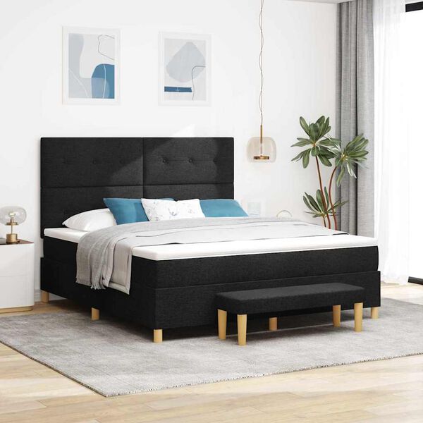 vidaXL Cama Box com colch&atilde;o com cabeceira Preto 180 x 200 cm tecido