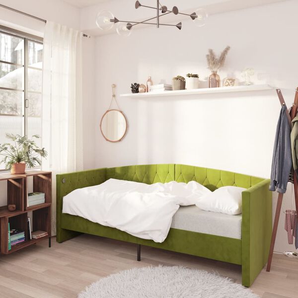 vidaXL Sof&aacute;-cama c/ colch&atilde;o e sa&iacute;da USB 90x200 cm veludo verde-claro