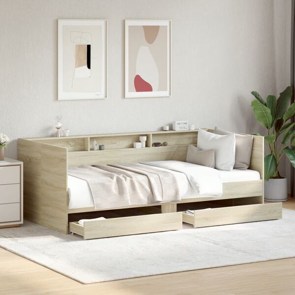 vidaXL Sof&aacute;-cama com gavetas sem colch&atilde;o 90x200 cm carvalho sonoma