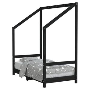 vidaXL Estrutura de cama infantil 70x140 cm pinho maci&ccedil;o preto