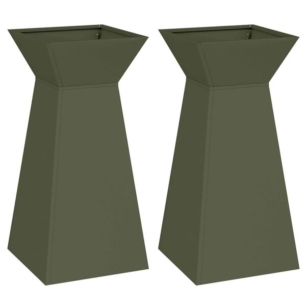 vidaXL Vaso de Pilar 2 pcs Verde-azeitona 35 x 35 x 73 cm