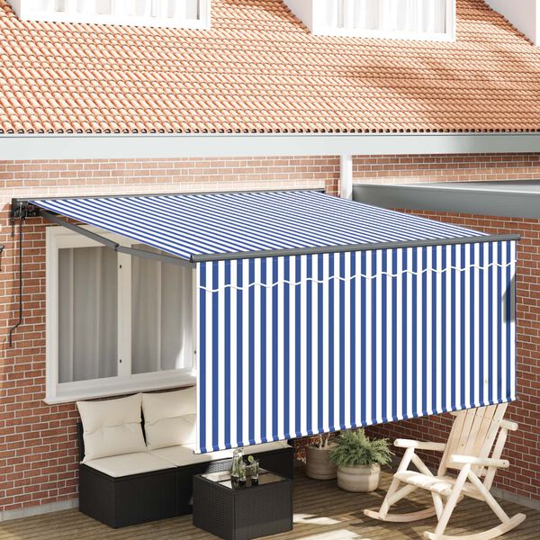 vidaXL Toldo Retr&aacute;til Azul e Branco 300 x 250 cm Poli&eacute;ster e Alum&iacute;nio