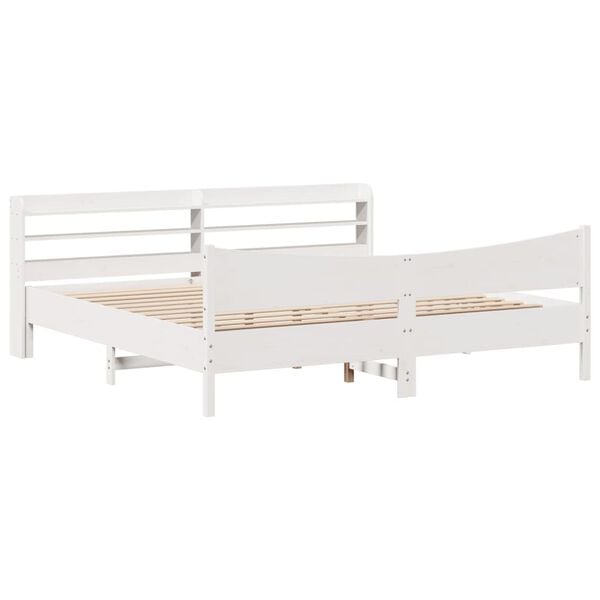 vidaXL Estrutura de cama com cabeceira 180x200cm pinho maci&ccedil;o branco