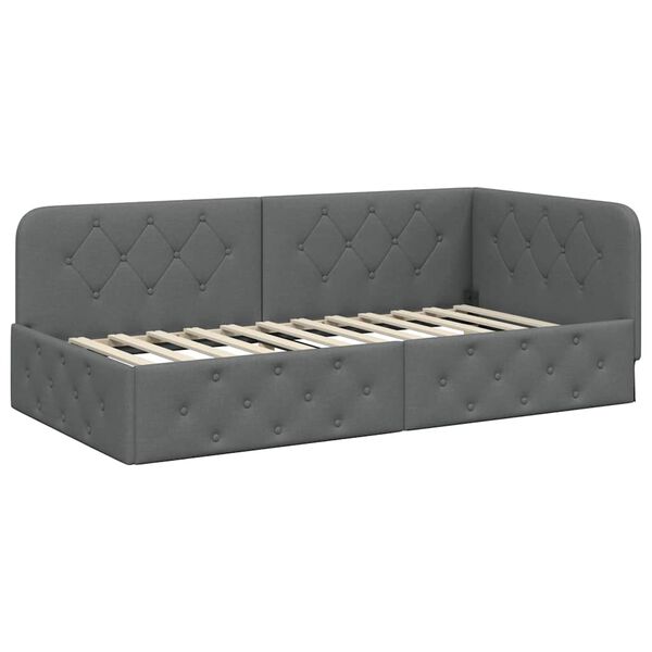 vidaXL Estrutura de Cama de Canto Cinza Escuro 90 x 190 cm tecido