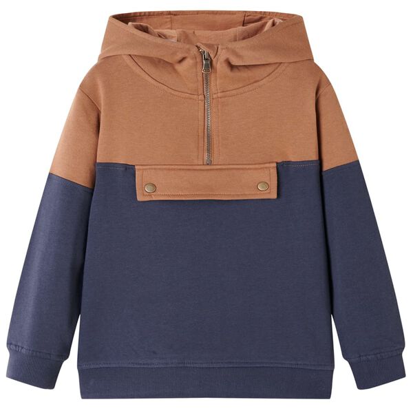 Sweatshirt para crian&ccedil;a com capuz e meio fecho antracite/conhaque 128
