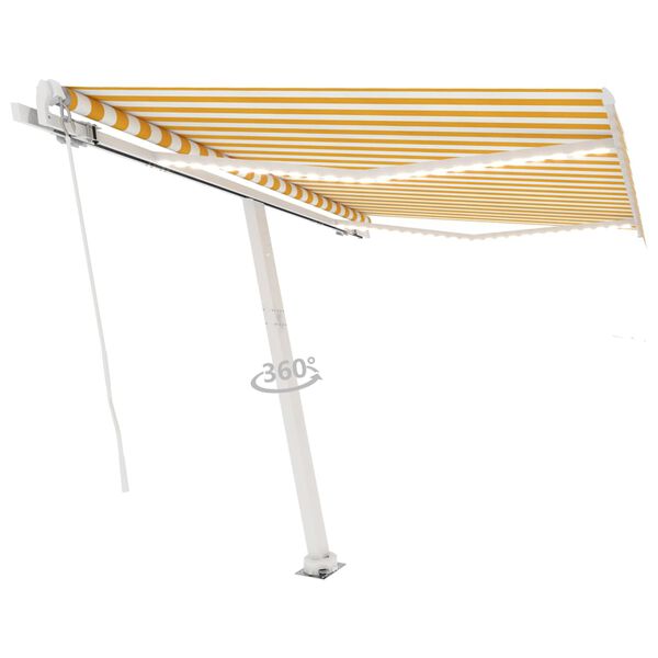 vidaXL Toldo retr&aacute;til manual com LED 300x250 cm amarelo e branco