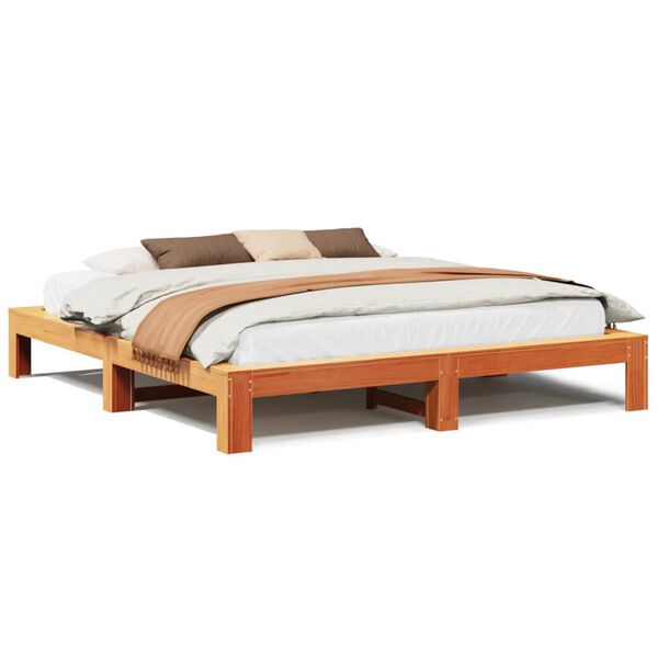 vidaXL Cama sem colch&atilde;o 180x200 cm pinho maci&ccedil;o castanho-mel