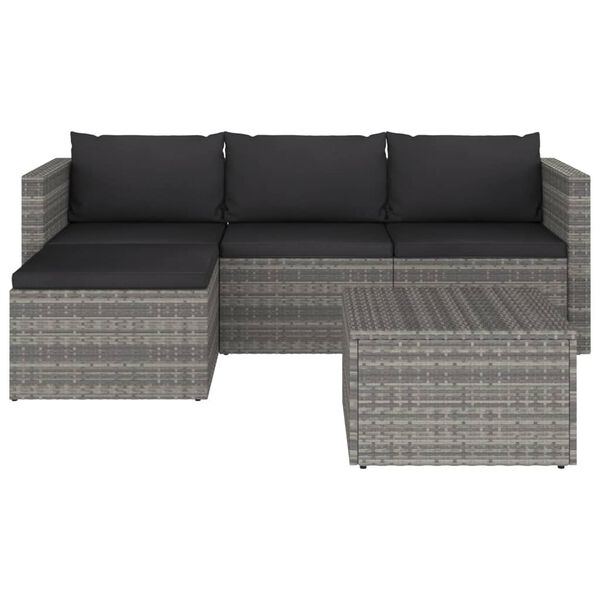 vidaXL 3 pcs conjunto lounge de jardim c/ almofad&otilde;es vime PE cinzento